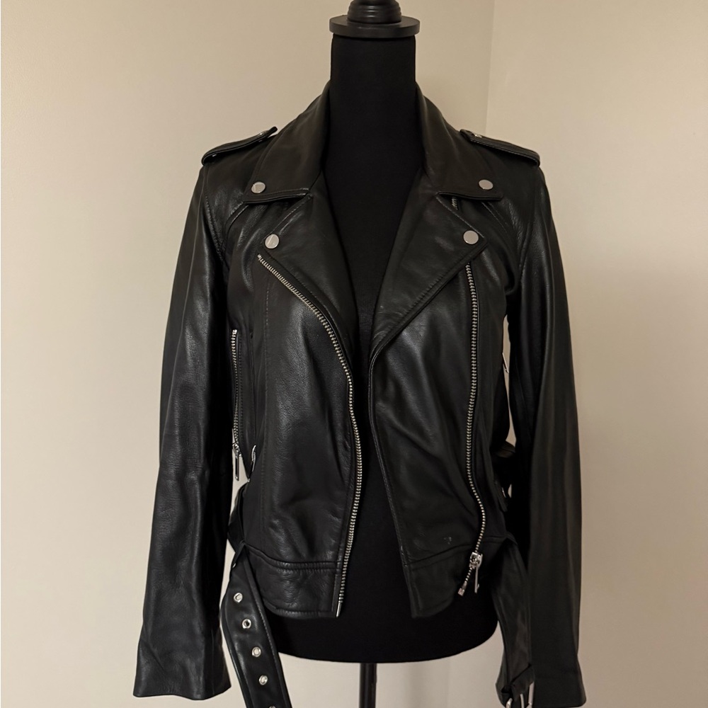 Zara Black Real Leather Biker Jacket - Picture 2 of 7